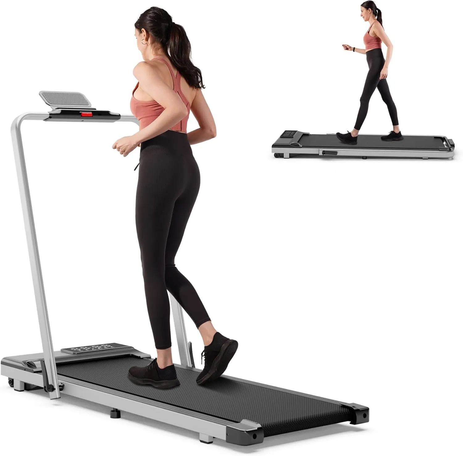 DeerRun 3 in 1 Walking Pad Treadmill, 300 Weight Capacity Foldable Treadmill, 3.0HP Low Noise Under Desk Treadmills for Home Office with Remote & APP