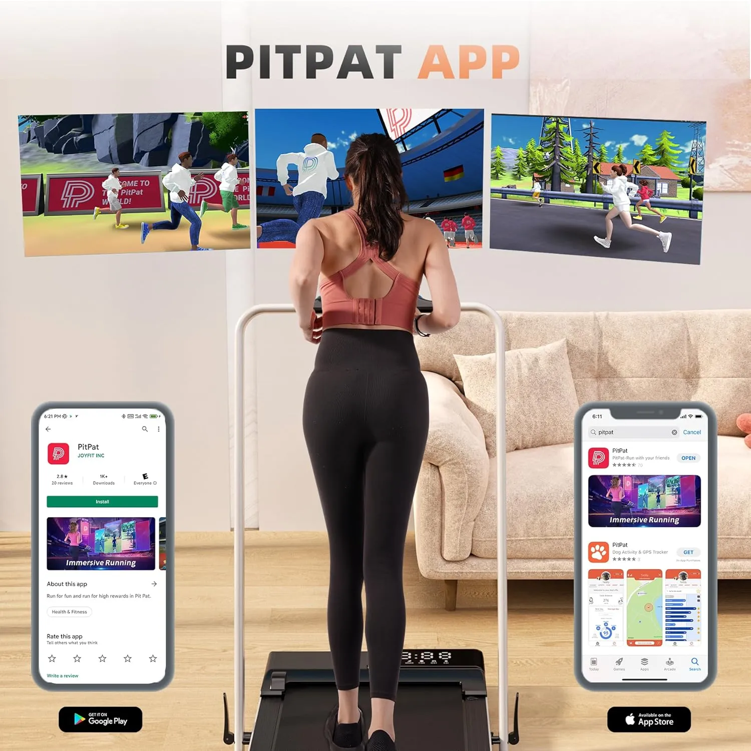 DeerRun 3 in 1 Walking Pad Treadmill, 300 Weight Capacity Foldable Treadmill, 3.0HP Low Noise Under Desk Treadmills for Home Office with Remote & APP