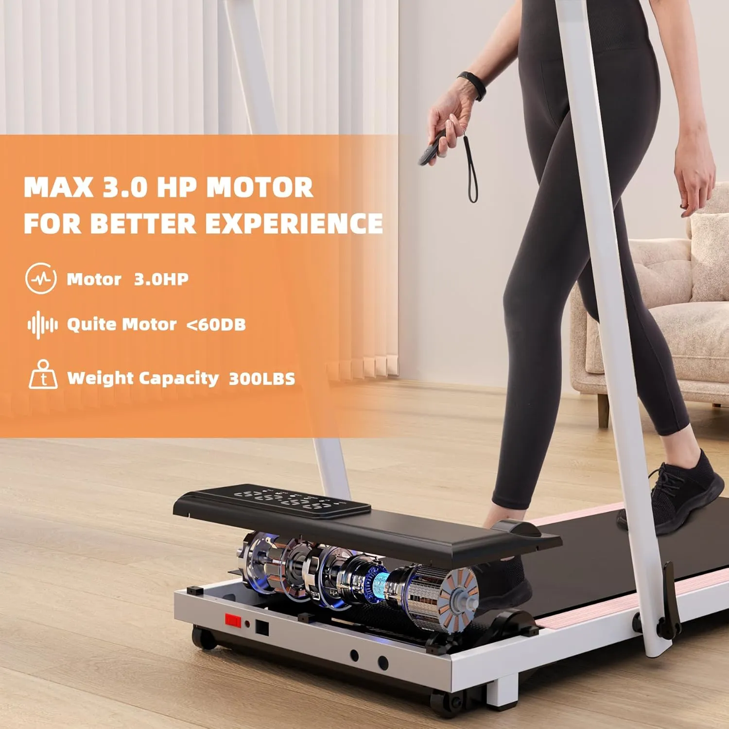 DeerRun 3 in 1 Walking Pad Treadmill, 300 Weight Capacity Foldable Treadmill, 3.0HP Low Noise Under Desk Treadmills for Home Office with Remote & APP