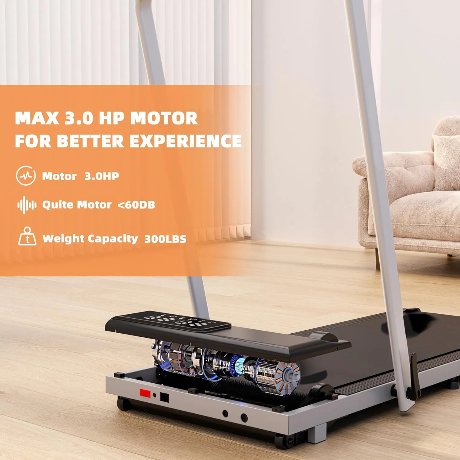DeerRun 3 in 1 Walking Pad Treadmill, 300 Weight Capacity Foldable Treadmill, 3.0HP Low Noise Under Desk Treadmills for Home Office with Remote & APP