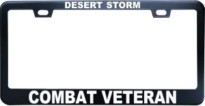 Desert Storm Combat Veteran License Plate Frames - Metal Car Tag Sign for Women/Men, Standard 6x12 2-Hole and Screws Fits US & Canada