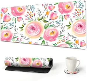 DINKY Large Gaming Mouse Pad, Stable Non-Slip Rubber Base Mousepads, XXL Mouse Mat with Stitched Edge, Keyboard Mouse Mat Desk Pad for Office, Game (Pink Rose)