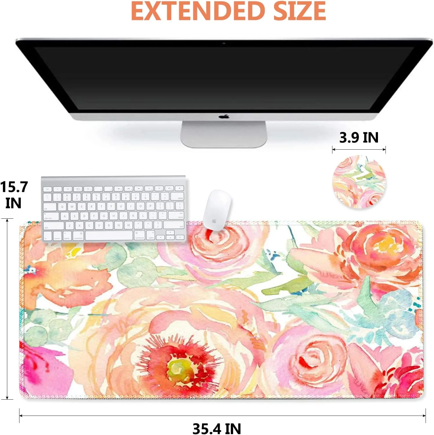 DINKY Large Gaming Mouse Pad, Stable Non-Slip Rubber Base Mousepads, XXL Mouse Mat with Stitched Edge, Keyboard Mouse Mat Desk Pad for Office, Game (Pink Rose)