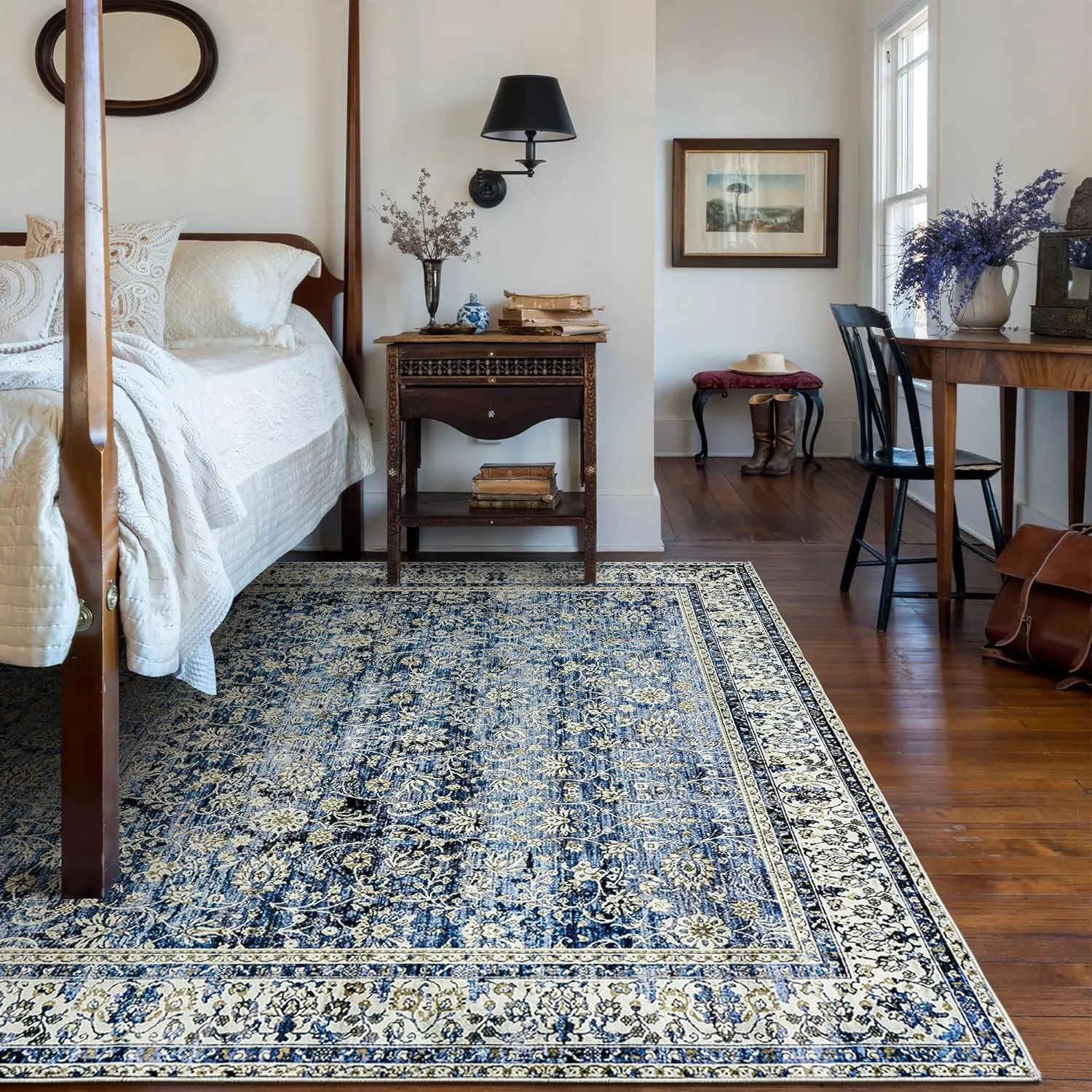Distressed Carpet Multi Rug Blue Vintage Design Flower Area Rug 5x7 Cover Print Distressed Carpet Multi Rug Living Room Bedroom Dining Room