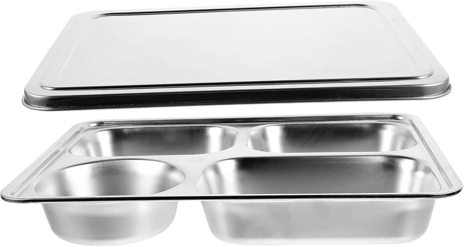 Divided Food Dish Stainless Steel Serving Plate Multi-use for Camping Picnic Home