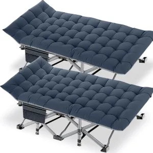 DoCred Oversized XXL Folding Camping Cot with Mattress, 2 Pack Heavy Duty Sleeping Cot Bed Portable Adults Outdoor Bed with Carry Bag, Travel Camp Cots