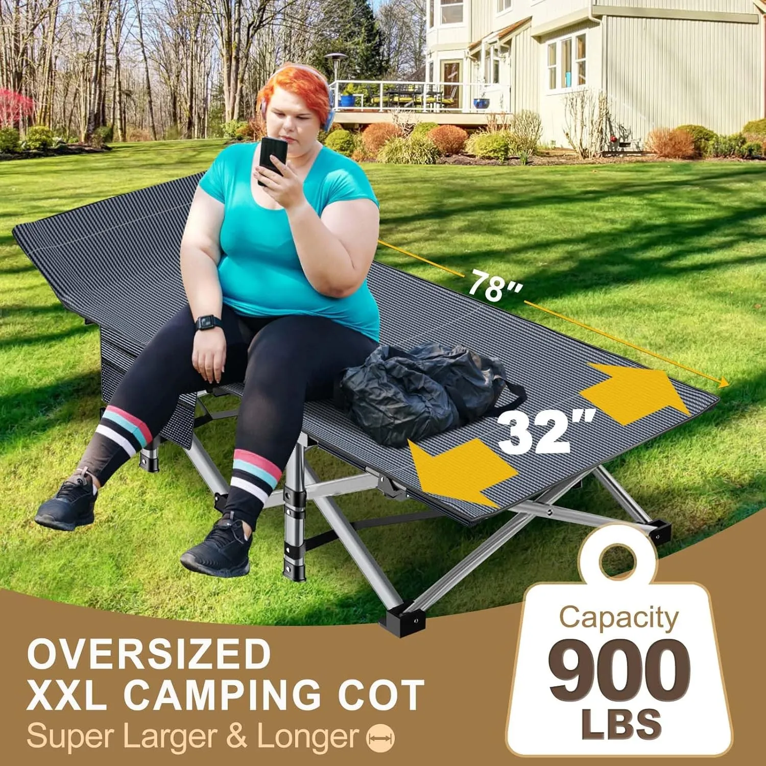 DoCred Oversized XXL Folding Camping Cot with Mattress, 2 Pack Heavy Duty Sleeping Cot Bed Portable Adults Outdoor Bed with Carry Bag, Travel Camp Cots
