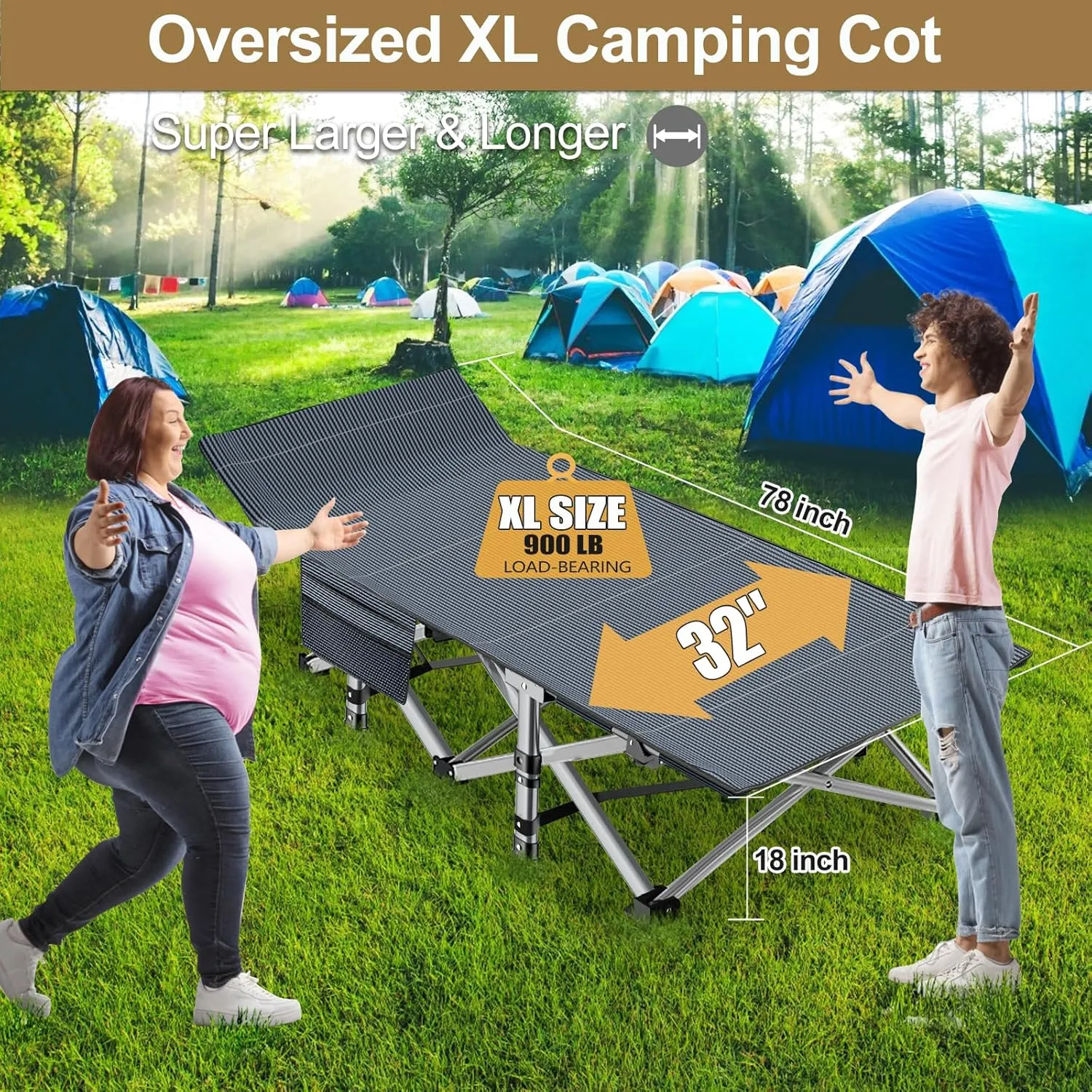 DoCred Oversized XXL Folding Camping Cot with Mattress, 2 Pack Heavy Duty Sleeping Cot Bed Portable Adults Outdoor Bed with Carry Bag, Travel Camp Cots