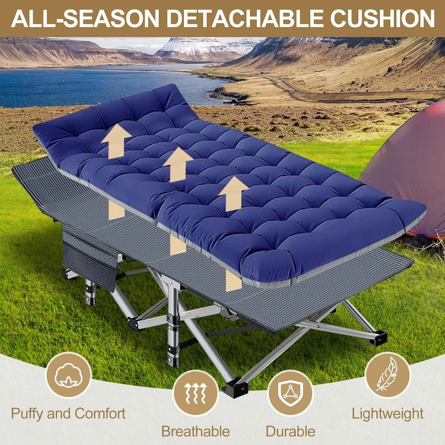 DoCred Oversized XXL Folding Camping Cot with Mattress, 2 Pack Heavy Duty Sleeping Cot Bed Portable Adults Outdoor Bed with Carry Bag, Travel Camp Cots