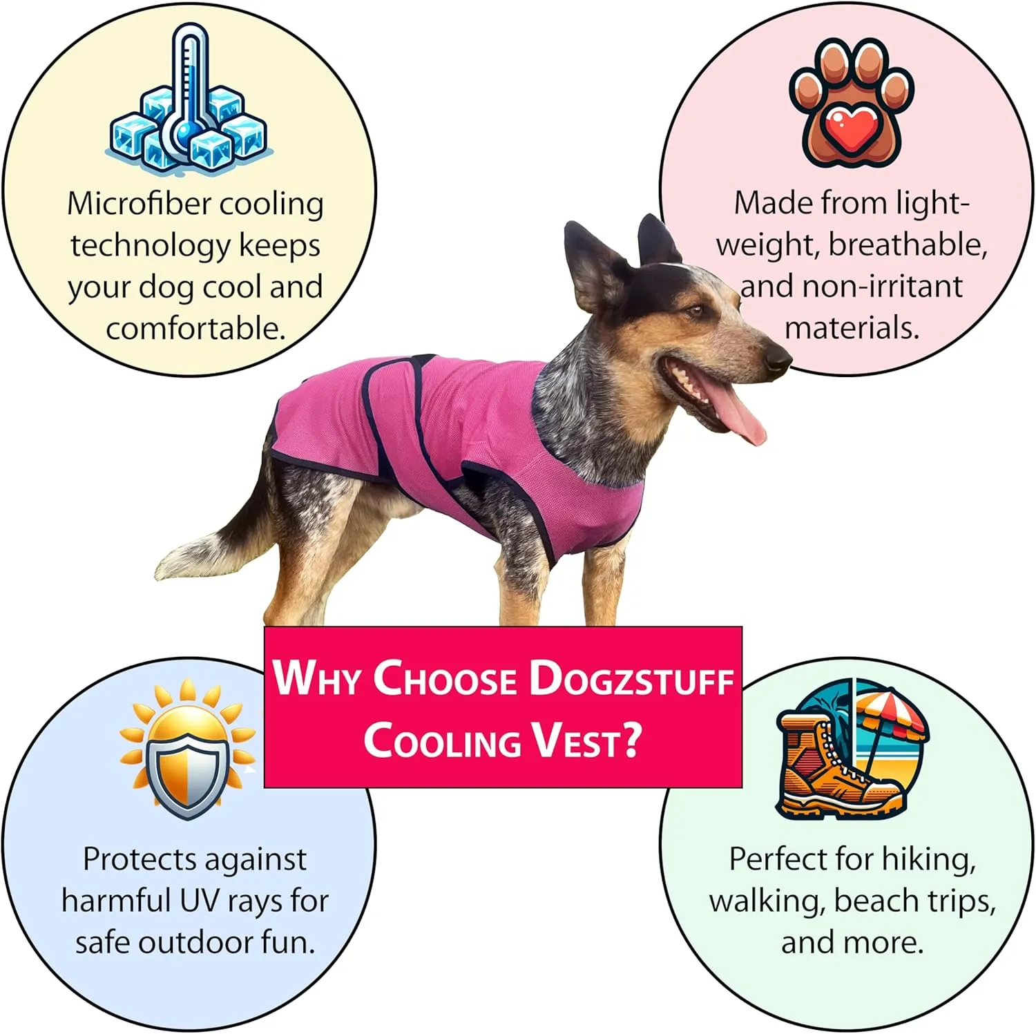 Dog Cooling Vest. Lightweight Jacket with Evaporative Cool Microfiber Technology, UV Protection Shirt for Beach, Sizing for Small, Medium and Large Dogs (L, Rose Pink)