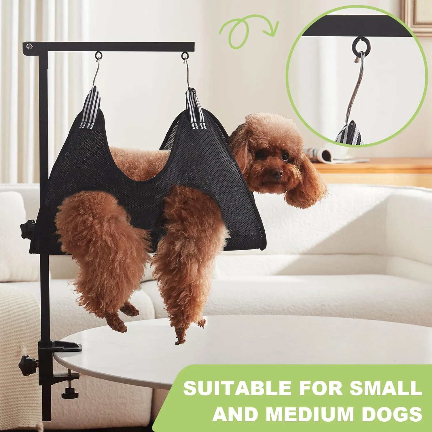 Dog Grooming Arm with Hammock 35" Adjustable Dog Grooming Or Stand with Anti-Slip Metal Clamp No-Sit Haunch Holders for Small/Medium Pets Cat(Grooming Table Not Included)