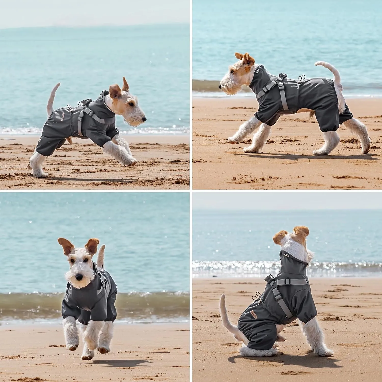 Dog Raincoat with Harness for Small and Medium Dogs, Adjustable Waterproof Dog Rain Jacket,Reflective Rainproof Puppy 4 Legs Raincoat-Grey,XL