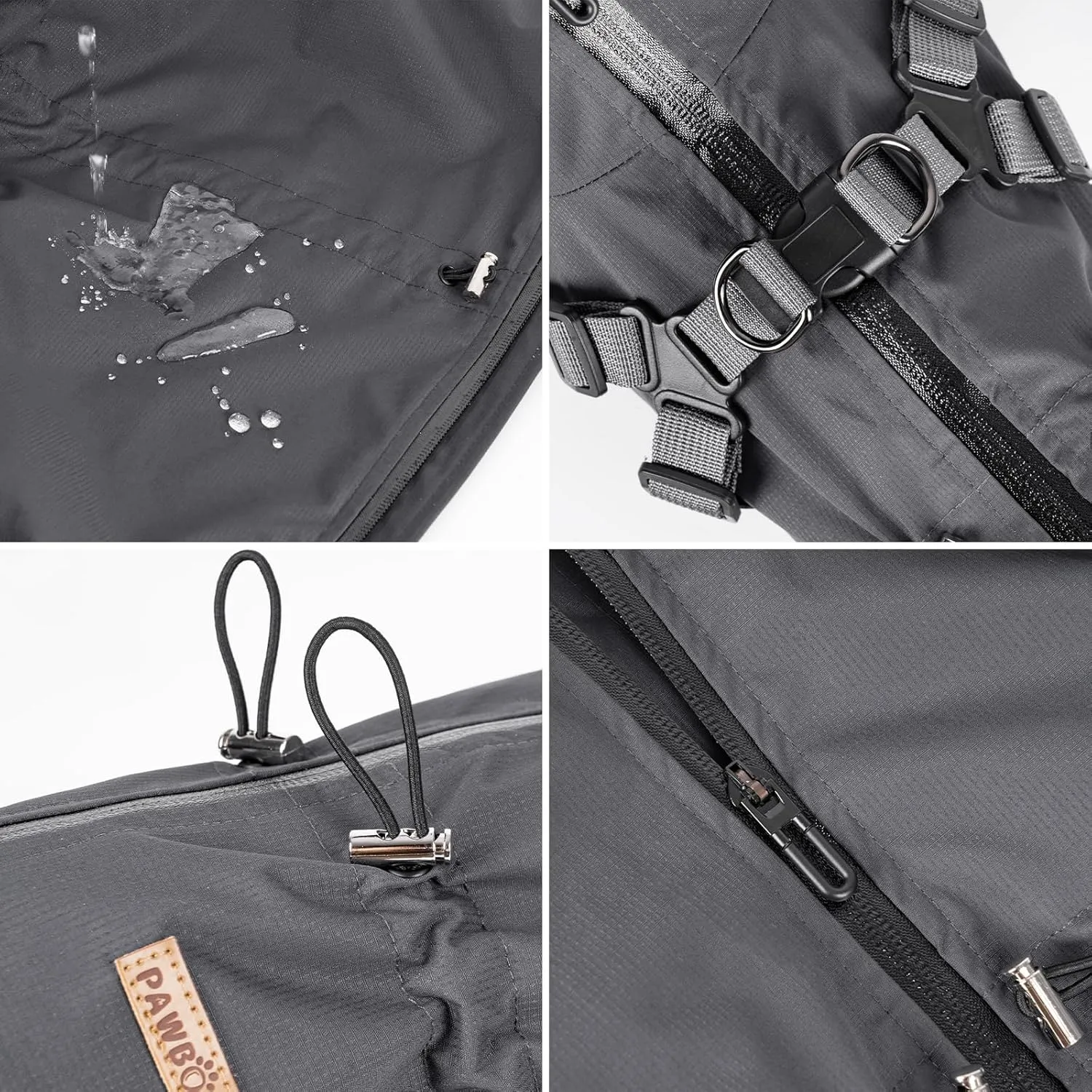 Dog Raincoat with Harness for Small and Medium Dogs, Adjustable Waterproof Dog Rain Jacket,Reflective Rainproof Puppy 4 Legs Raincoat-Grey,XL