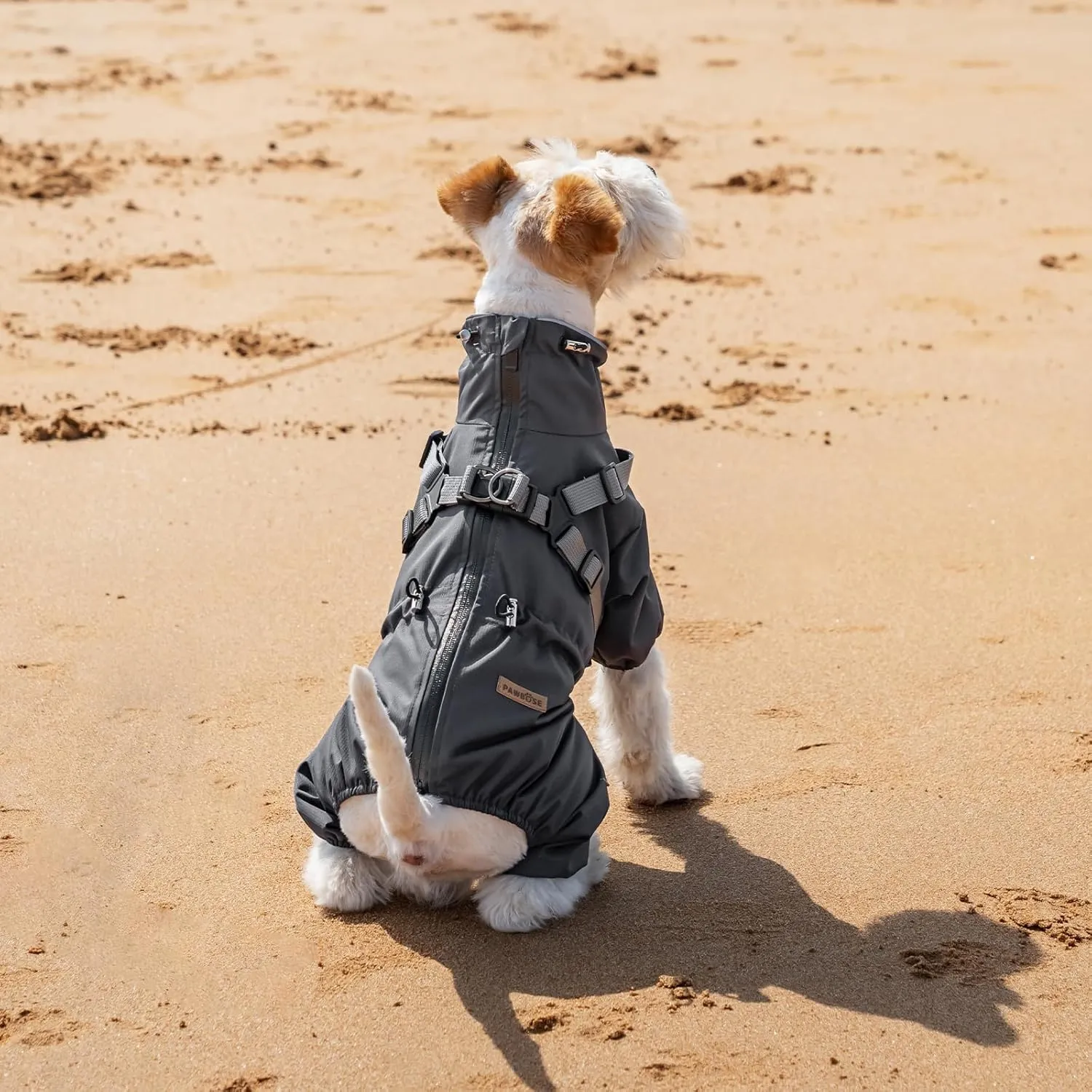 Dog Raincoat with Harness for Small and Medium Dogs, Adjustable Waterproof Dog Rain Jacket,Reflective Rainproof Puppy 4 Legs Raincoat-Grey,XL