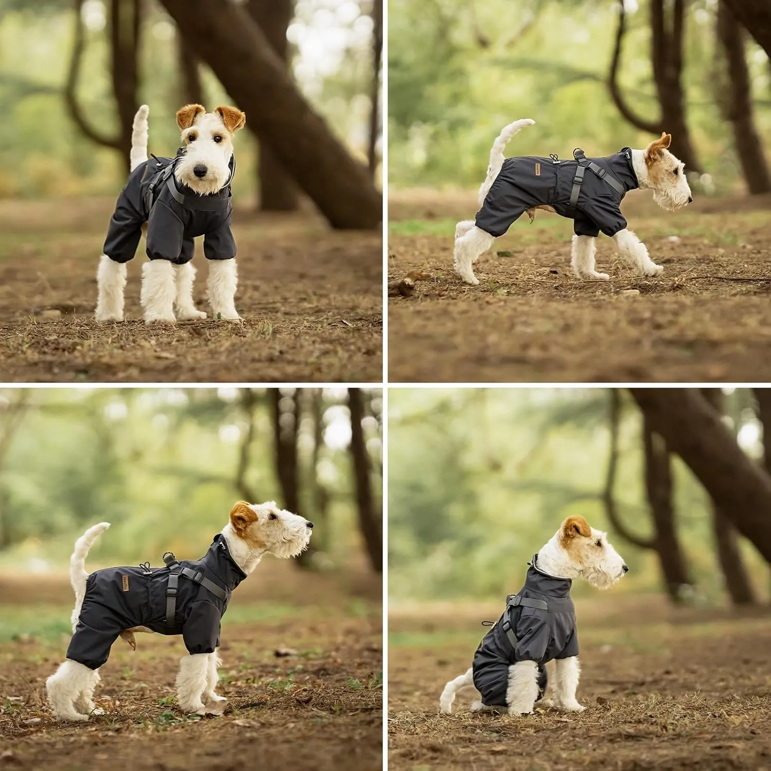 Dog Raincoat with Harness for Small and Medium Dogs, Adjustable Waterproof Dog Rain Jacket,Reflective Rainproof Puppy 4 Legs Raincoat-Grey,XL
