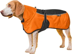 Dog Winter Jacket - DogCoat with Elastic Under Legs - 100% Polyester Filling, with Leash and Harness Compatible, Neck Elastic, and Colors, High vis Orange- 16 inch Length