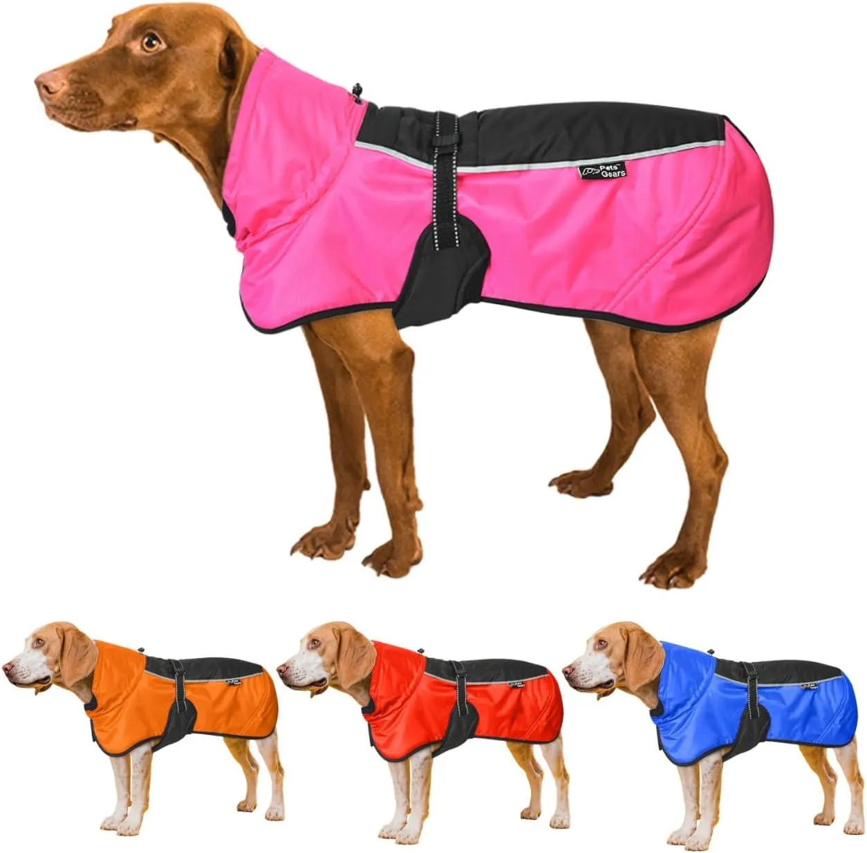 Dog Winter Jacket - DogCoat with Elastic Under Legs - 100% Polyester Filling, with Leash and Harness Compatible, Neck Elastic, and Colors, High vis Orange- 16 inch Length