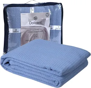 DOLLCENT 100% Cotton Queen Size Blanket for Bed, Premium Soft Combed Lightweight Blankets, Washed Breathable Cozy Bed Throw Blanket, Blue Queen Cotton Blankets for All Season: Blue (90"x90")
