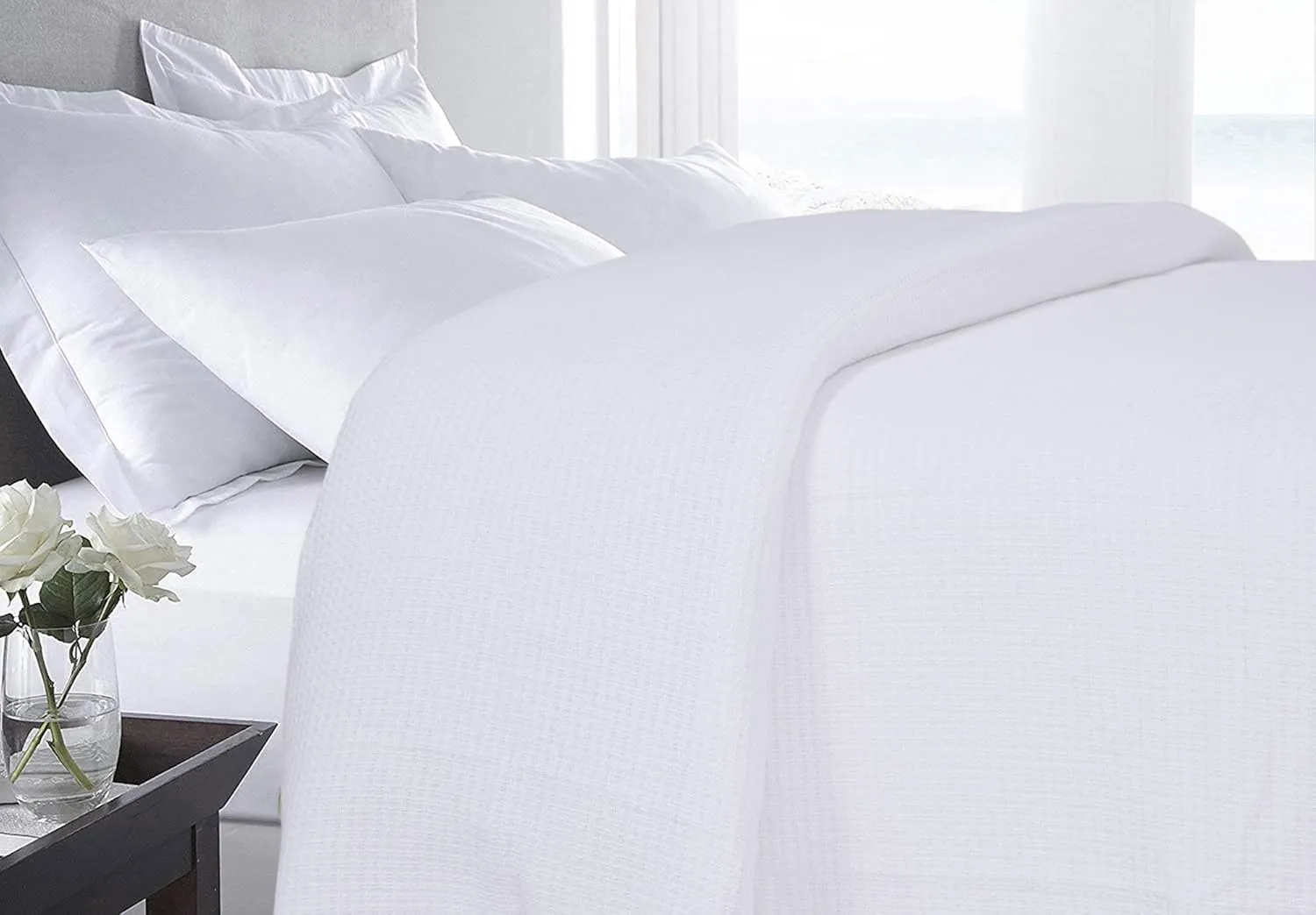 DOLLCENT 100% Cotton Twin Size Blanket for Bed, Premium Soft Combed Lightweight Blankets, Washed Breathable Cozy Bed Throw Blanket, White Twin Cotton Blankets for All Season: White (66"x90")
