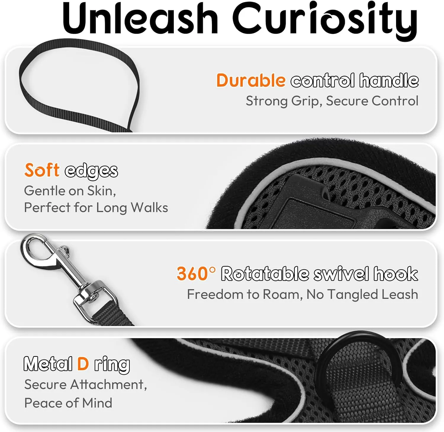 Dooradar Cat Harness and Leash Set, Escape Proof Safe Adjustable Kitten Vest Harnesses for Walking, Easy Control Soft Breathable Mesh Jacket with Reflective Strips for Cats, Black, S