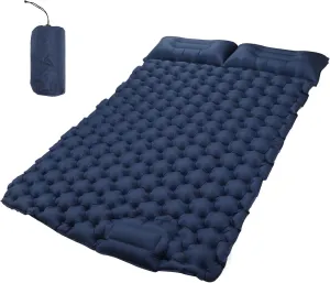 Double Inflatable Camping Sleeping Pads, Sleeping Pads with Pillow for Camping, Inflatable 2 Person Sleeping Mat, Foot Press Ultralight Extra Thick Camping Mat Design Waterproof Nylon Camping Mat