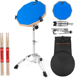 Drum Practice Pad Set, Lotkey 12" Drum Pad for Adult Kids with Snare Drum Stand,Double Sided,Drumsticks,carry Bag case (Blue)