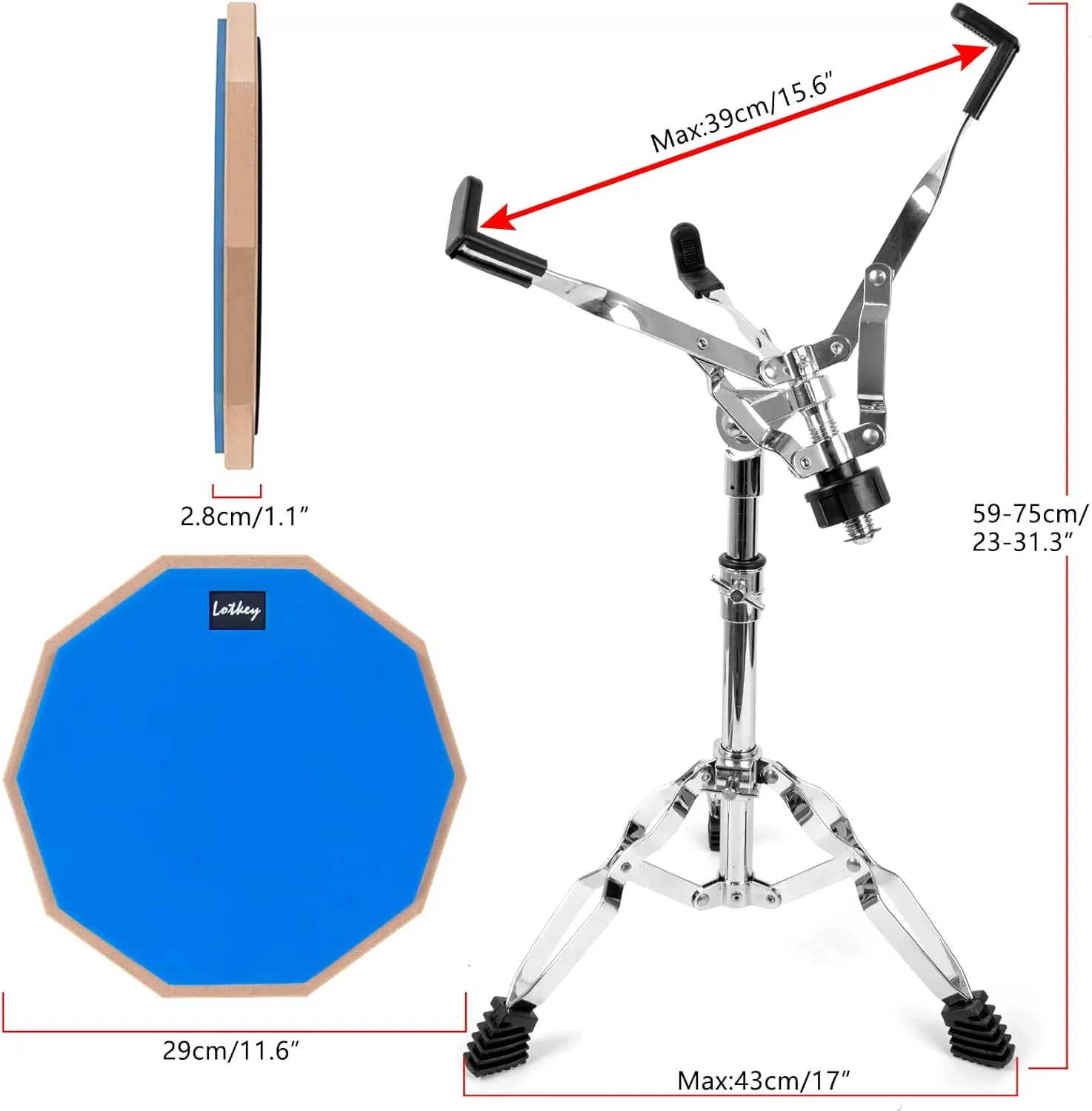 Drum Practice Pad Set, Lotkey 12" Drum Pad for Adult Kids with Snare Drum Stand,Double Sided,Drumsticks,carry Bag case (Blue)