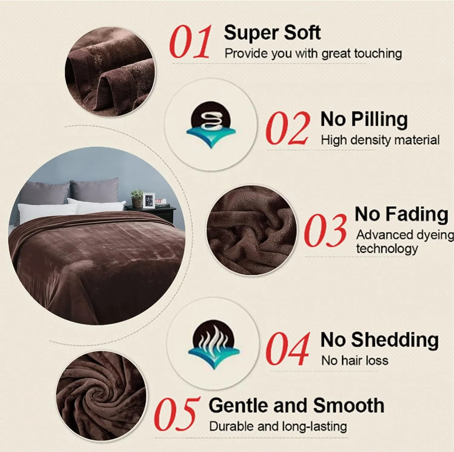EASELAND Soft Queen Size Blanket Warm Fuzzy Microplush Lightweight Thermal Fleece Blankets for Couch Bed Sofa,90x90 Inches,Chocolate