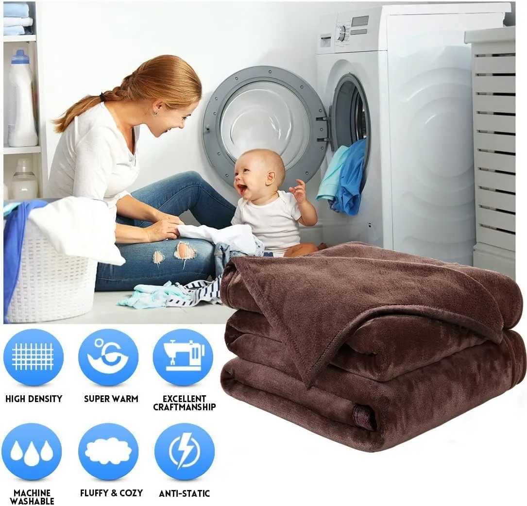 EASELAND Soft Queen Size Blanket Warm Fuzzy Microplush Lightweight Thermal Fleece Blankets for Couch Bed Sofa,90x90 Inches,Chocolate