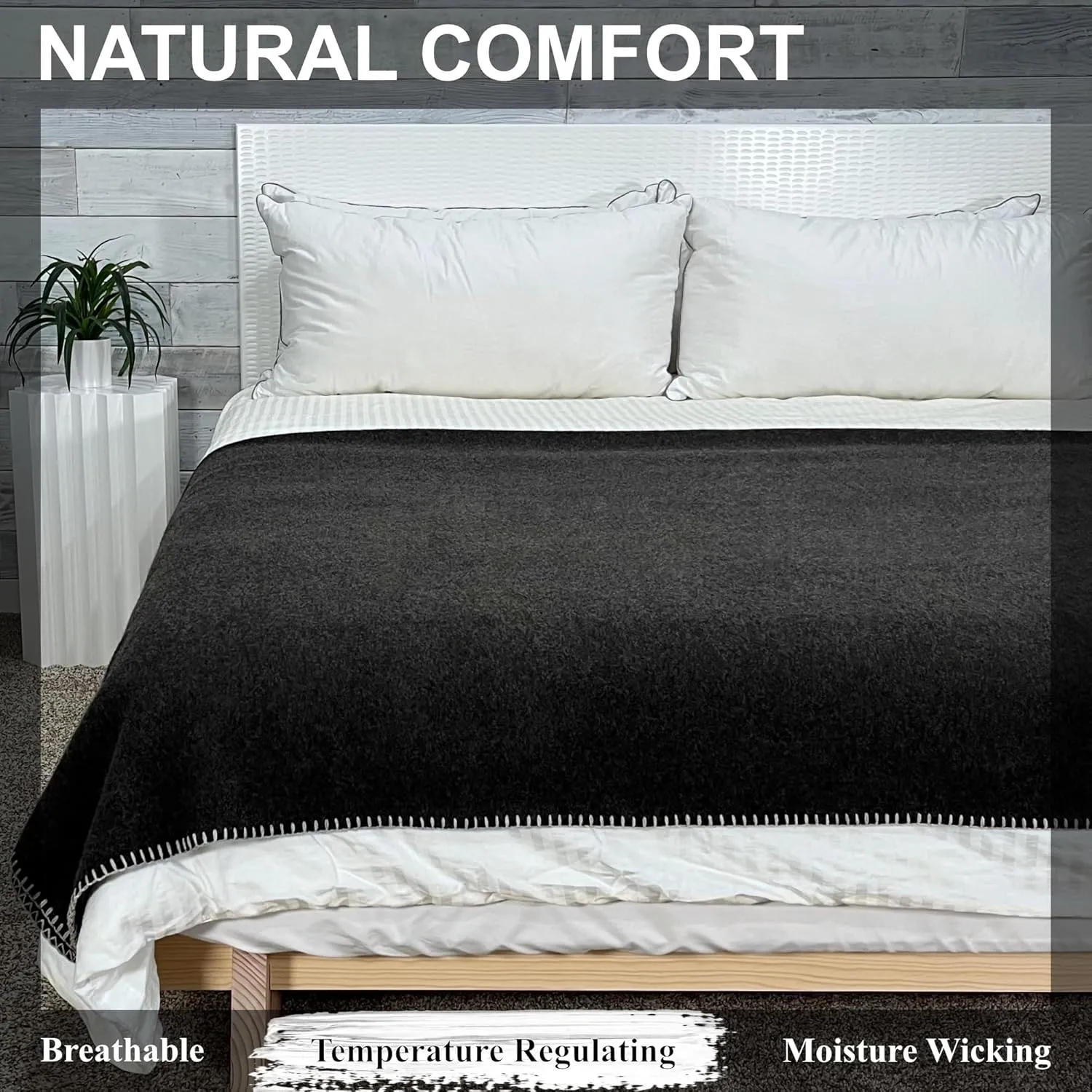 EKTOS 100% Virgin Wool Blanket, 90" x 66", Perfect for Camping, Survival and Bushcraft (Charcoal, Twin Size)