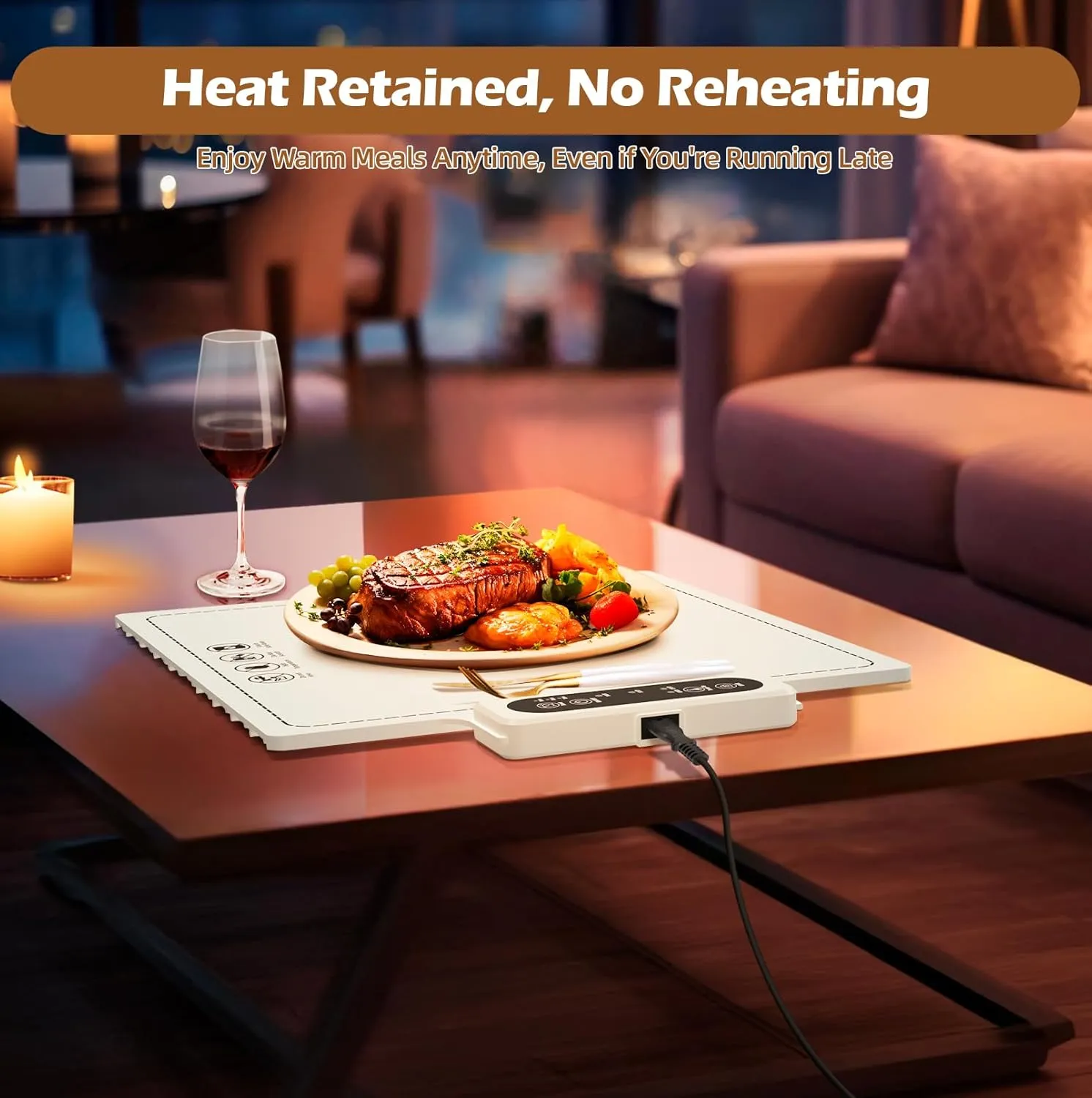 Electric Warming Tray-Fast Heating,6 Temperature Settings,Rollable, Portable,Silicone Nano Food Warming Mat,Auto Shut-Off-Versatile Food Warmer for Gatherings,Parties,Everyday Use 15x15-White
