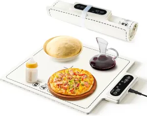 Electric Warming Tray-Fast Heating,6 Temperature Settings,Rollable, Portable,Silicone Nano Food Warming Mat,Auto Shut-Off-Versatile Food Warmer for Gatherings,Parties,Everyday Use 15x15-White