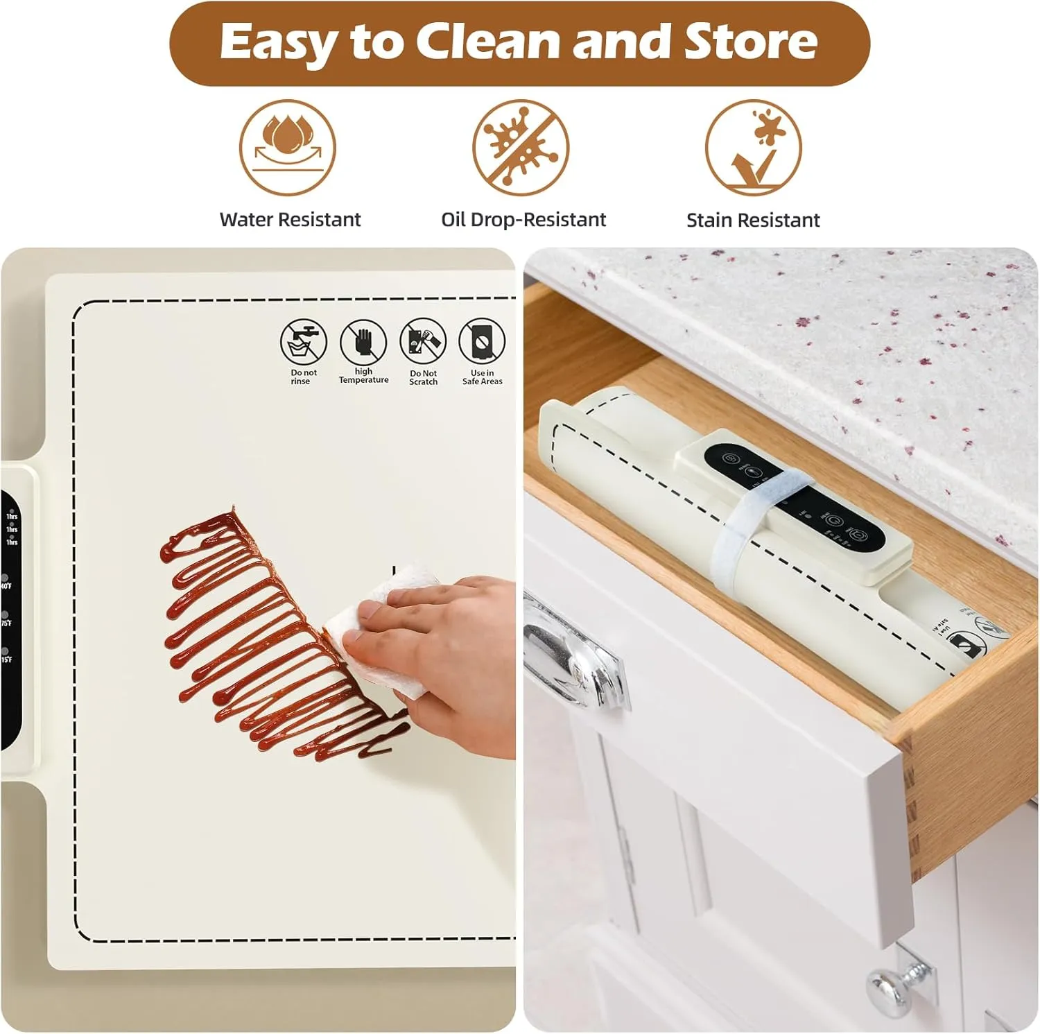 Electric Warming Tray-Fast Heating,6 Temperature Settings,Rollable, Portable,Silicone Nano Food Warming Mat,Auto Shut-Off-Versatile Food Warmer for Gatherings,Parties,Everyday Use 15x15-White