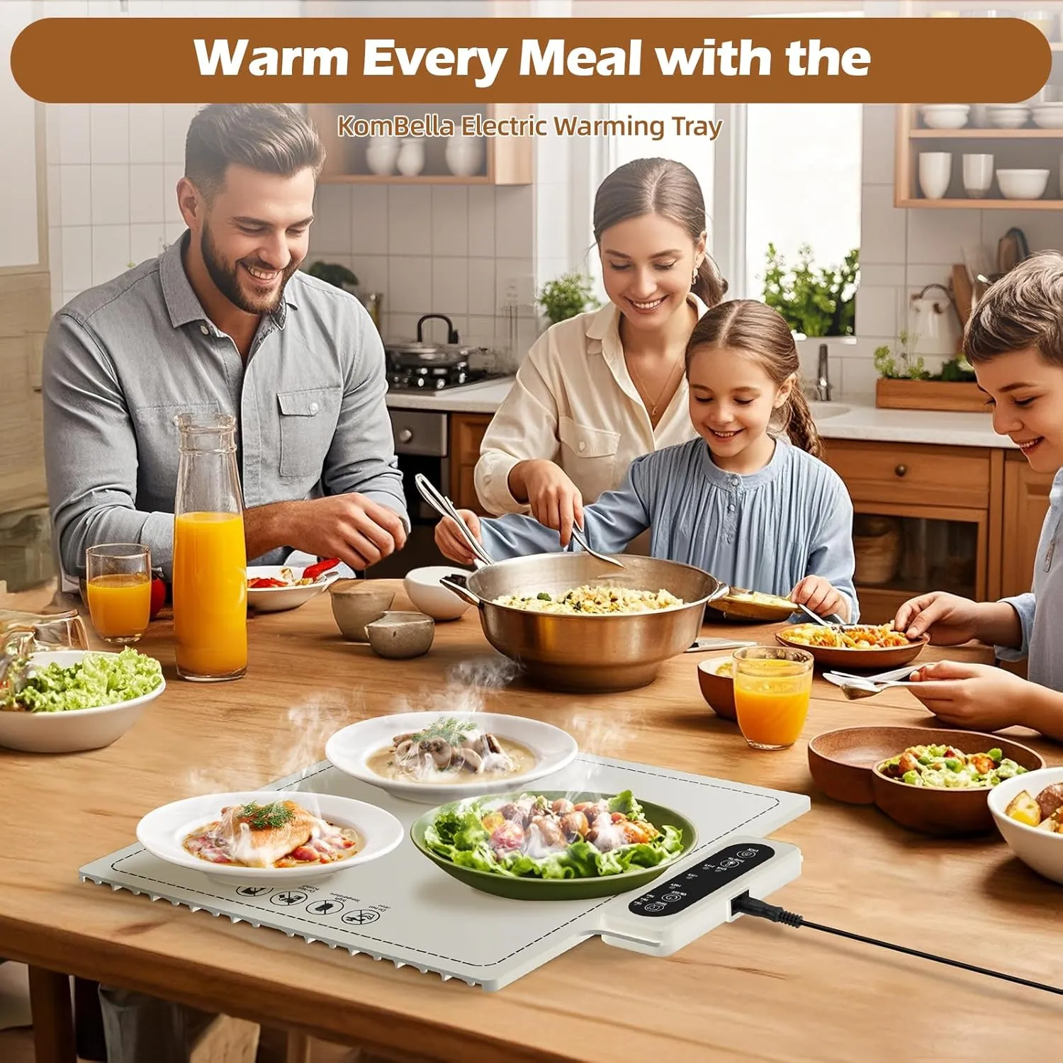 Electric Warming Tray-Fast Heating,6 Temperature Settings,Rollable, Portable,Silicone Nano Food Warming Mat,Auto Shut-Off-Versatile Food Warmer for Gatherings,Parties,Everyday Use 15x15-White