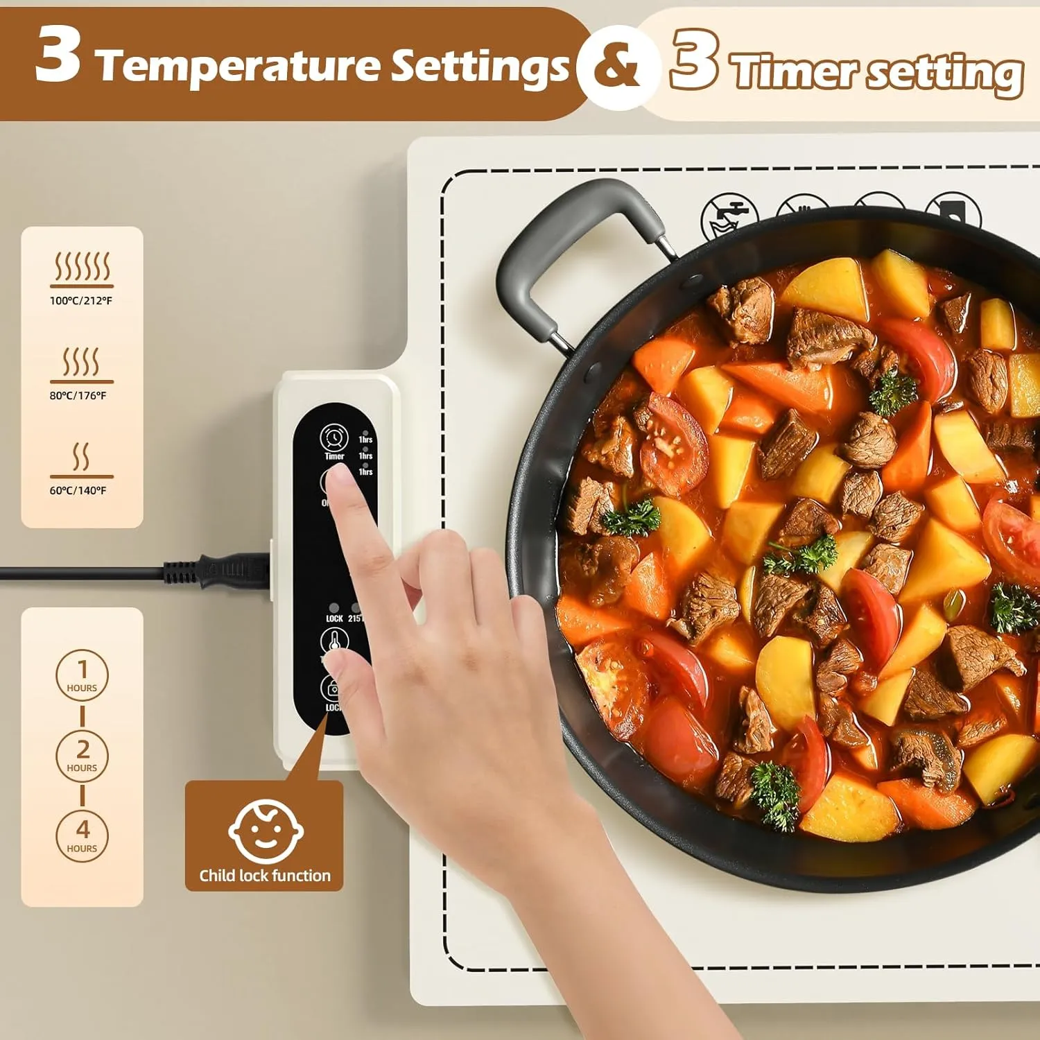 Electric Warming Tray-Fast Heating,6 Temperature Settings,Rollable, Portable,Silicone Nano Food Warming Mat,Auto Shut-Off-Versatile Food Warmer for Gatherings,Parties,Everyday Use 15x15-White