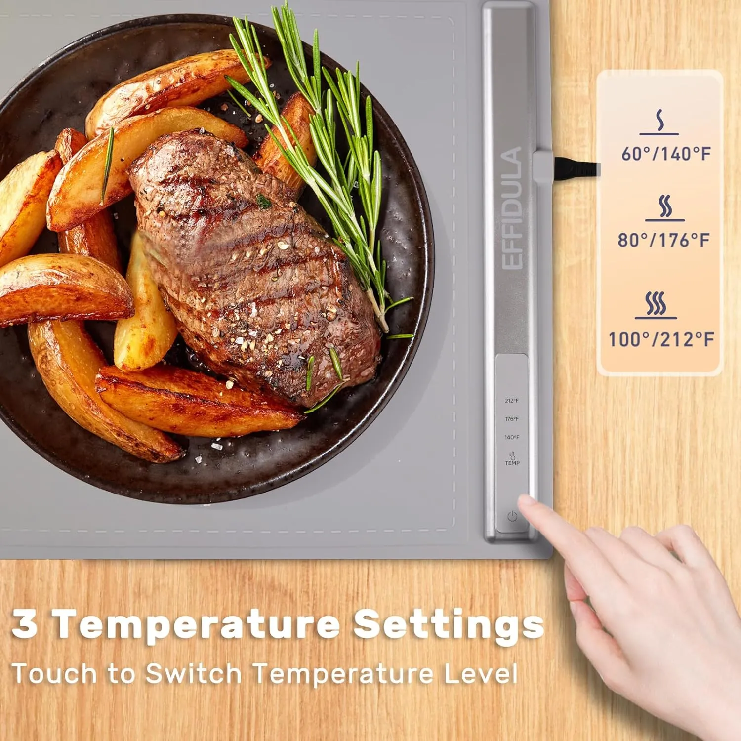 Electric Warming Tray Food Warmer Full Surface Heating 3 Temperature Settings Anti-Scalding Edge Design Premium Silicone Nanomaterial Rollable Portable for Gatherings Parties Everyday Use