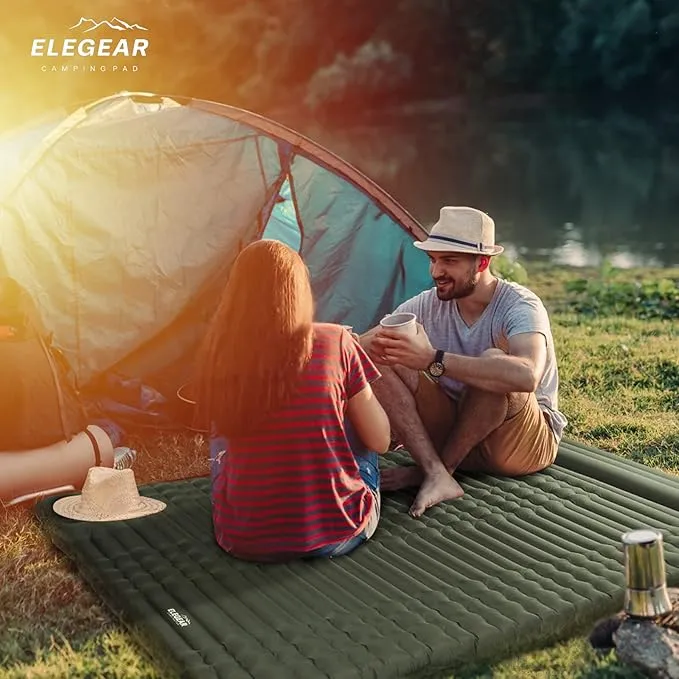 Elegear Double Sleeping Pad for Camping, 4" Ultra-Thick Self Inflating Camping Pad 2 Person with Pillow Built-in Foot Pump Camping Sleeping Mat for Backpacking, Hiking, Portable Camping Pad