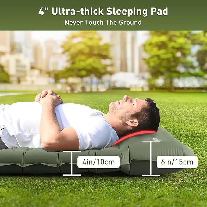 Elegear Double Sleeping Pad for Camping, 4" Ultra-Thick Self Inflating Camping Pad 2 Person with Pillow Built-in Foot Pump Camping Sleeping Mat for Backpacking, Hiking, Portable Camping Pad