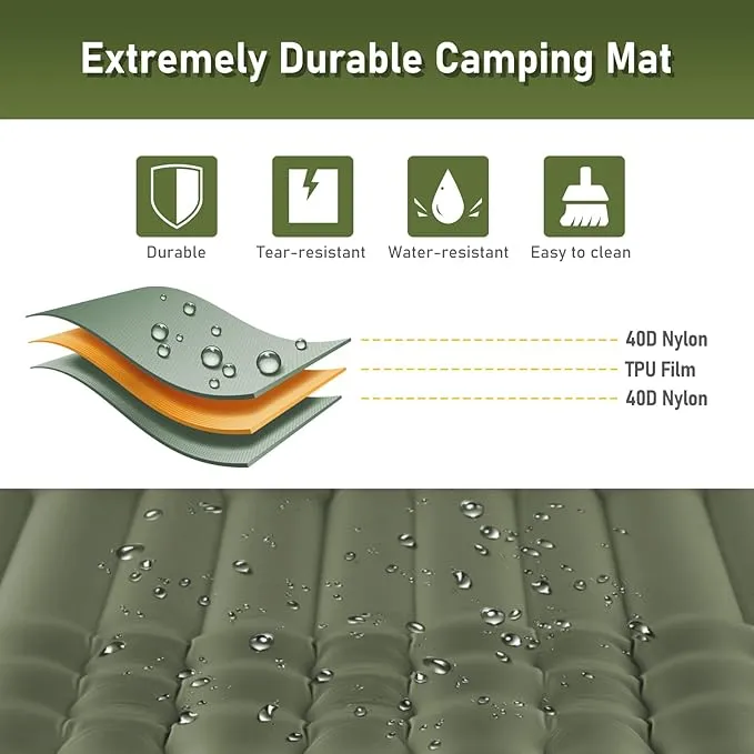 Elegear Double Sleeping Pad for Camping, 4" Ultra-Thick Self Inflating Camping Pad 2 Person with Pillow Built-in Foot Pump Camping Sleeping Mat for Backpacking, Hiking, Portable Camping Pad