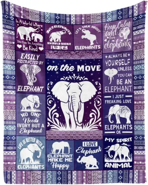 Elephant Blanket for Boys Girls, Cute Elephant Themed Design Printed Purple Throw Blankets for Kids Lap, Chair Sofa, Warm Soft Cozy Blanket, 40"x 50"