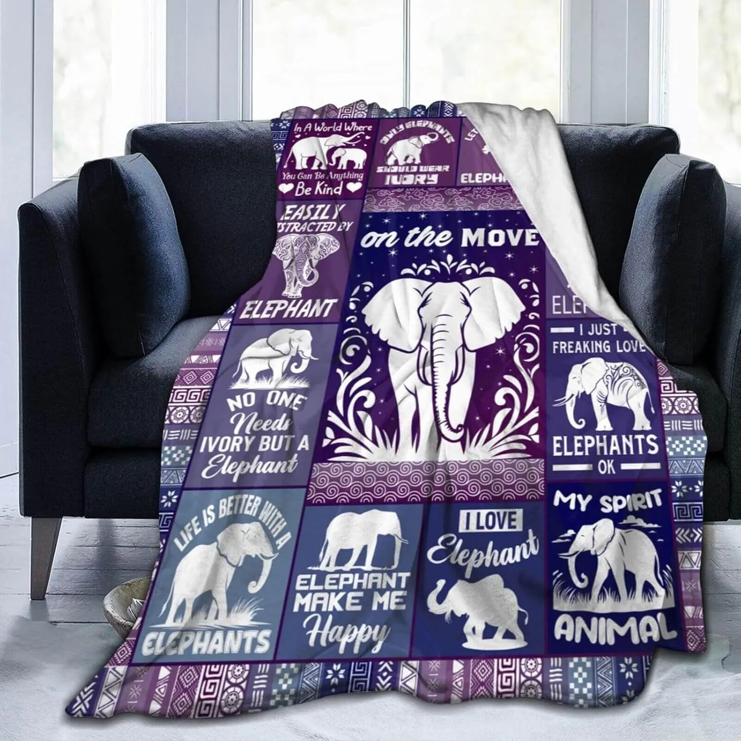 Elephant Blanket for Boys Girls, Cute Elephant Themed Design Printed Purple Throw Blankets for Kids Lap, Chair Sofa, Warm Soft Cozy Blanket, 40"x 50"