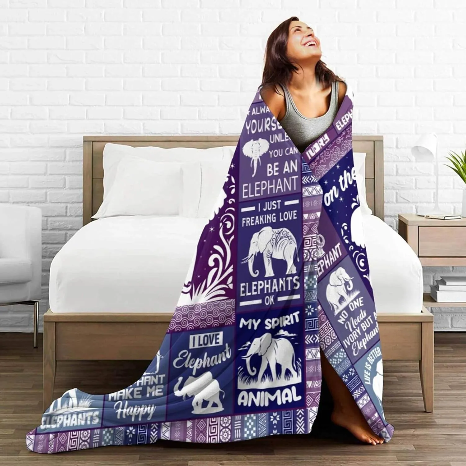 Elephant Blanket for Boys Girls, Cute Elephant Themed Design Printed Purple Throw Blankets for Kids Lap, Chair Sofa, Warm Soft Cozy Blanket, 40"x 50"