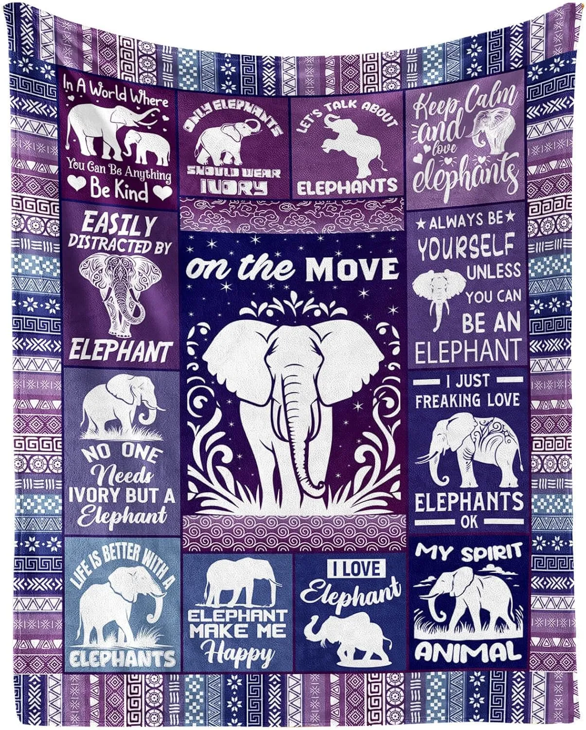 Elephant Blanket for Boys Girls, Cute Elephant Themed Design Printed Purple Throw Blankets for Kids Lap, Chair Sofa, Warm Soft Cozy Blanket, 40"x 50"