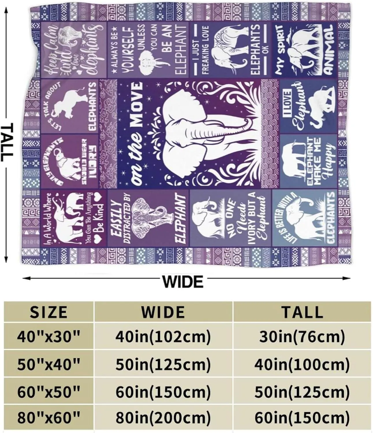 Elephant Blanket for Boys Girls, Cute Elephant Themed Design Printed Purple Throw Blankets for Kids Lap, Chair Sofa, Warm Soft Cozy Blanket, 40"x 50"