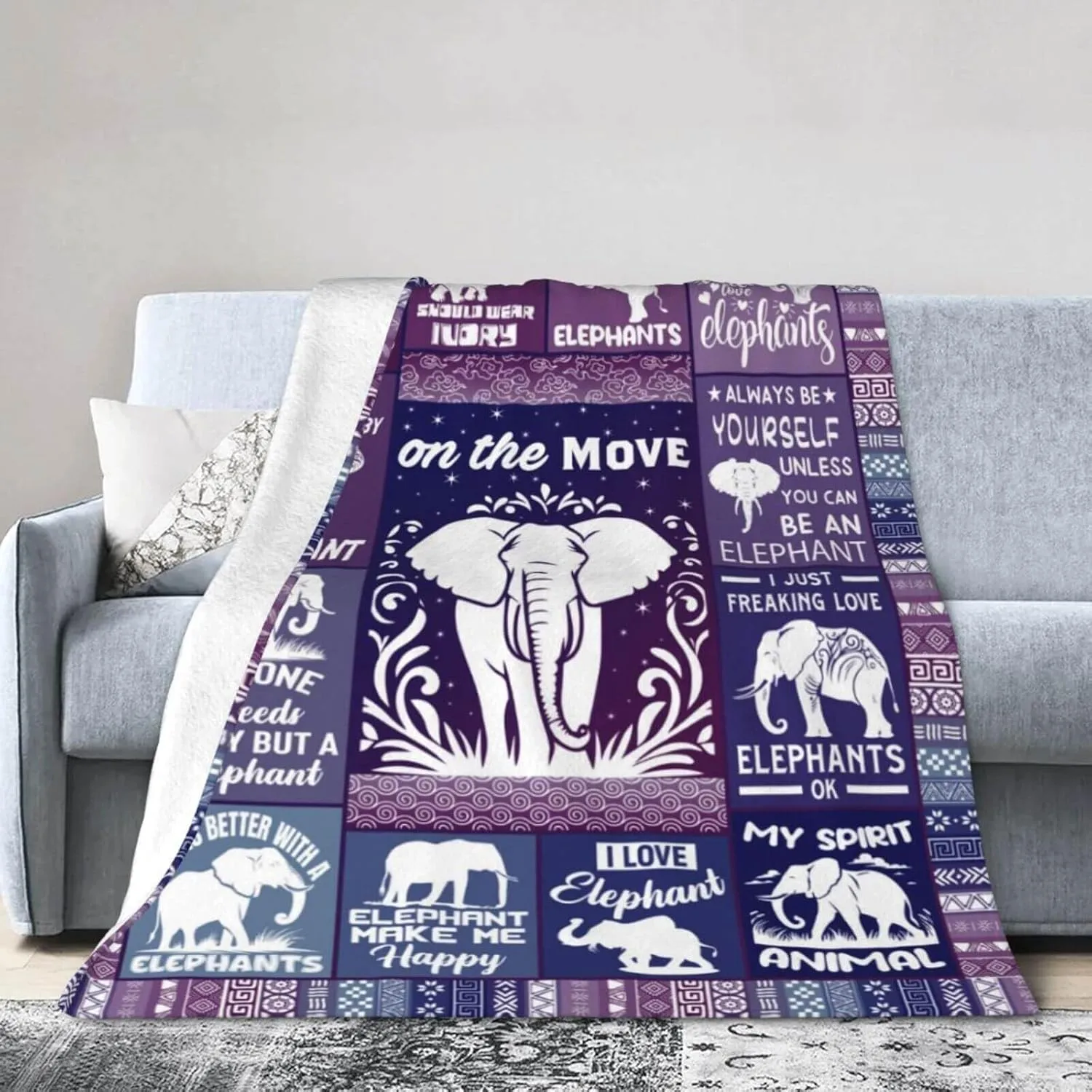Elephant Blanket for Boys Girls, Cute Elephant Themed Design Printed Purple Throw Blankets for Kids Lap, Chair Sofa, Warm Soft Cozy Blanket, 40"x 50"