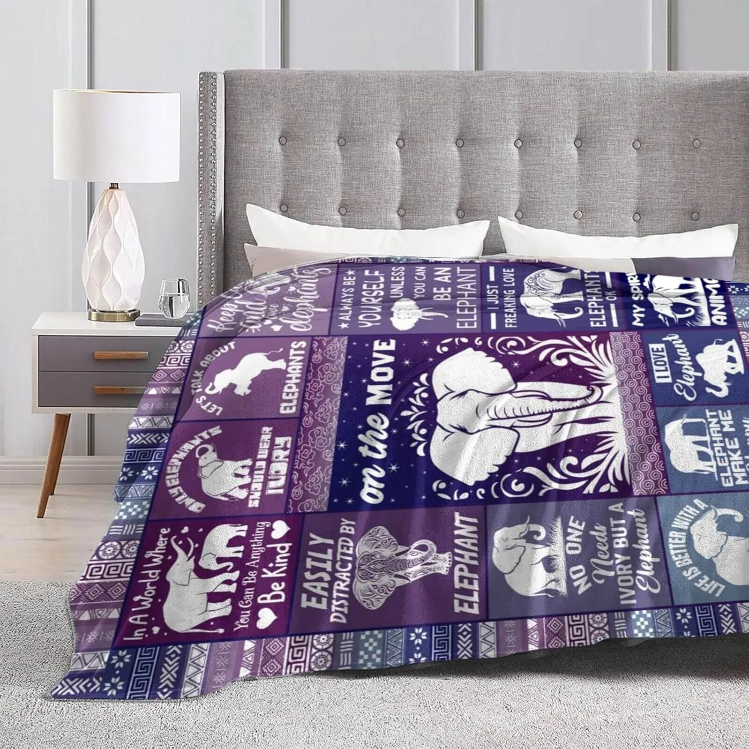 Elephant Blanket for Boys Girls, Cute Elephant Themed Design Printed Purple Throw Blankets for Kids Lap, Chair Sofa, Warm Soft Cozy Blanket, 40"x 50"