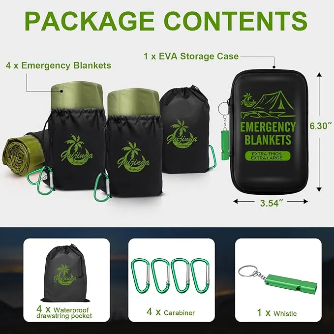 Emergency Blankets for Survival, 2-Pack/4-Pack Space Blankets, Gigantic & Extremely Thick Survival Blanket, Suitable for Outdoor Survival, Camping, and Hiking