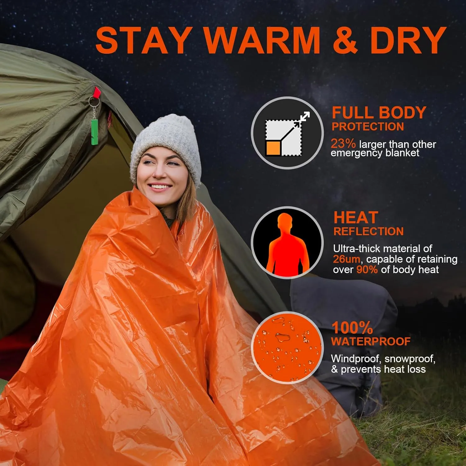 Emergency Blankets for Survival, 2-Pack/4-Pack Space Blankets, Gigantic & Extremely Thick Survival Blanket, Suitable for Outdoor Survival, Camping, and Hiking