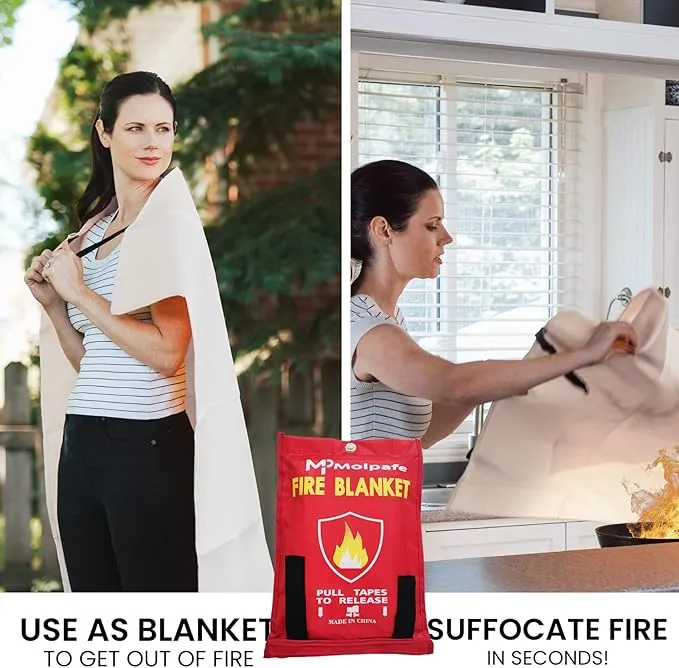 Emergency Fire Blanket, 2 Packs 39"x39" Suppression Flame Retardent Safety Blanket, Fiberglass Fire Blanket, for Home, Kitchen, School, Office, Car, Fireplace, Grill, Camping -with Hooks -001