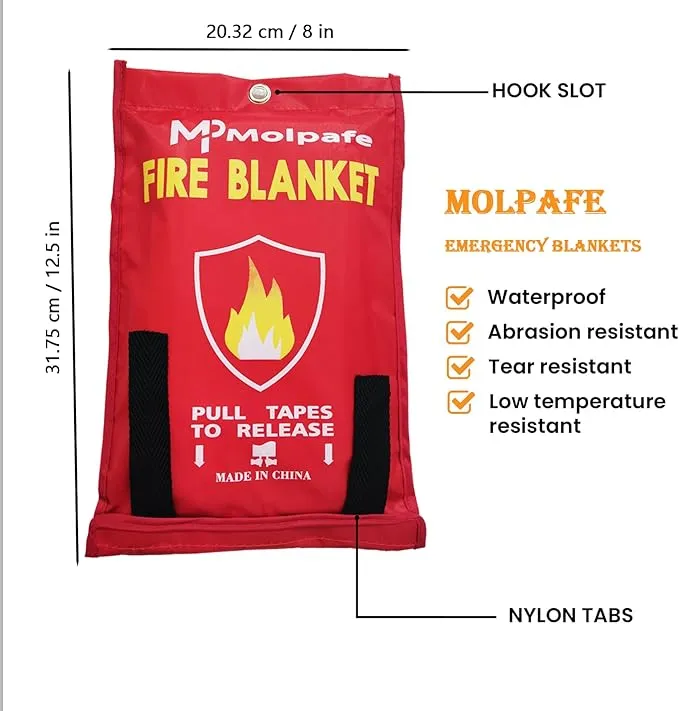 Emergency Fire Blanket, 2 Packs 39"x39" Suppression Flame Retardent Safety Blanket, Fiberglass Fire Blanket, for Home, Kitchen, School, Office, Car, Fireplace, Grill, Camping -with Hooks -001
